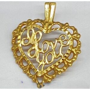 40173 14K Yellow Gold "I Love You" Filigree Heart Pendant 0.8g